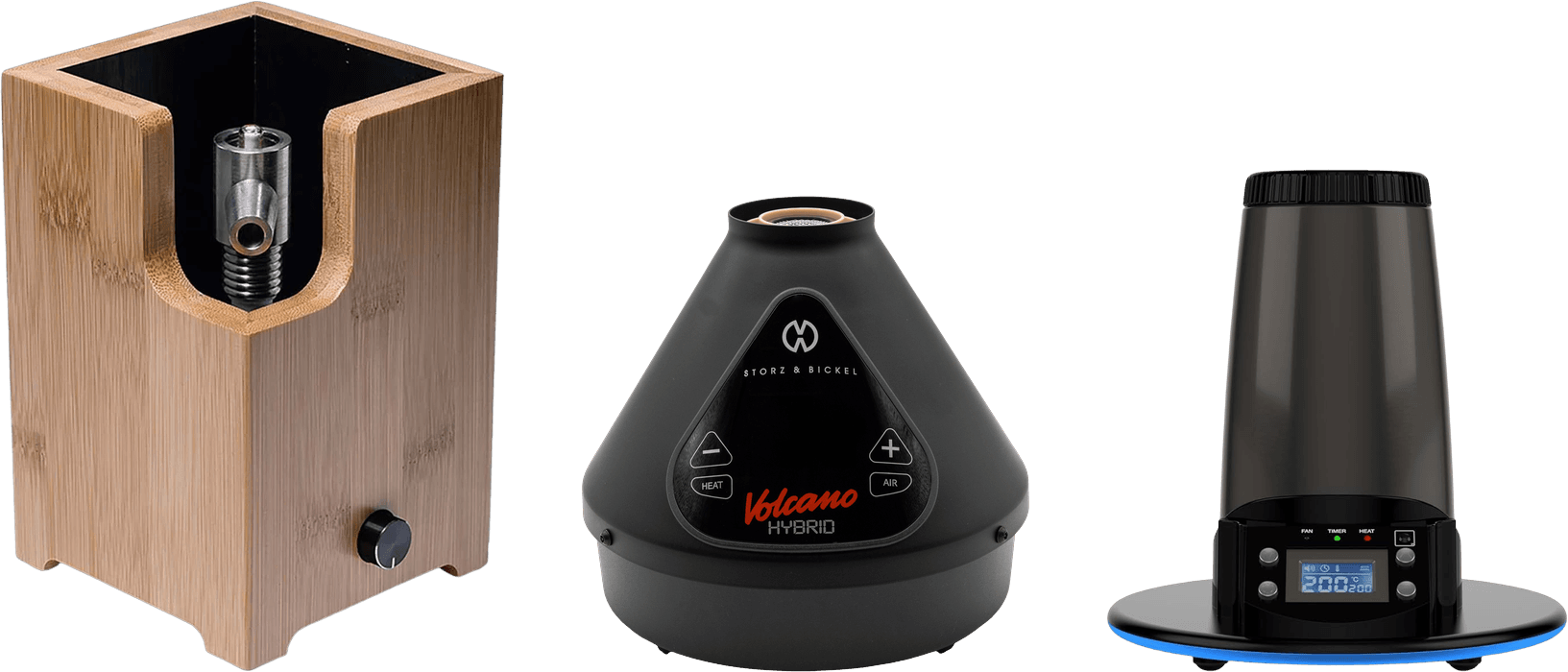 Ditanium vs Volcano Hybrid vs Arizer Extreme Q size comparison lineup
