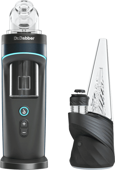 Studio-Vergleich nebeneinander: Der Dr. Dabber Switch 2 überragt den Puffco Peak Pro deutlich