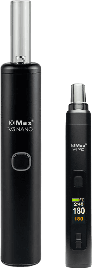 XMAX V3 Nano neben dem größeren XMax V4 Pro; der Größenunterschied zwischen den beiden Vaporizern ist deutlich zu erkennen