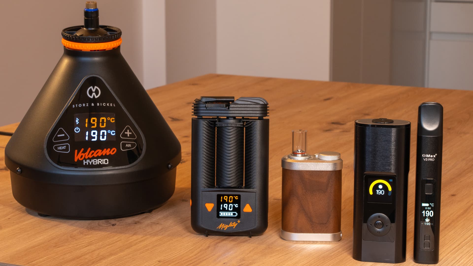 Vaporizers being tested side-by-side with temperature displays