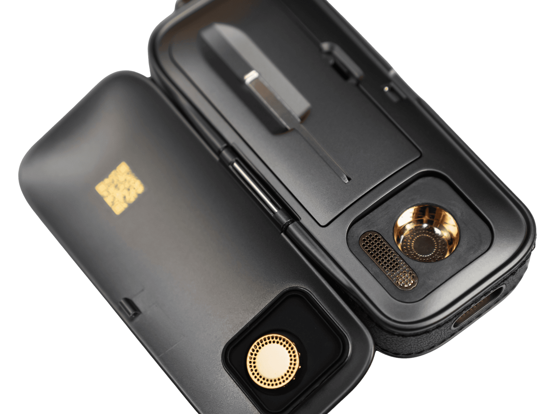 AirVape Legacy Pro 2 clamshell open showing 24K gold-plated oven and magnetic screen lid