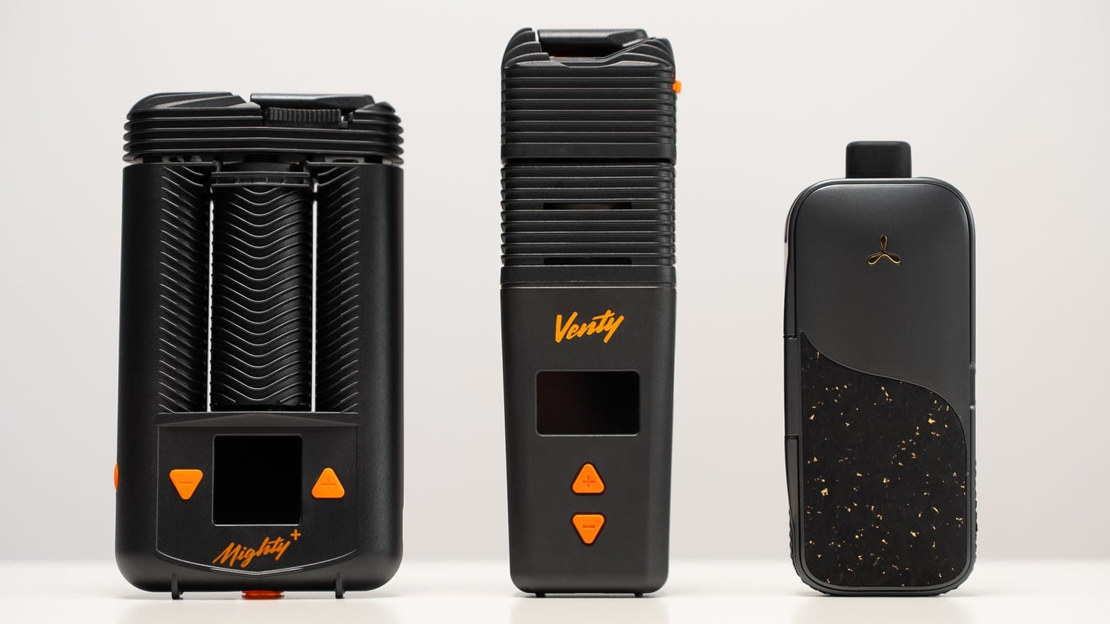 Mighty+, Venty and AirVape Legacy Pro 2 lined up for size comparison