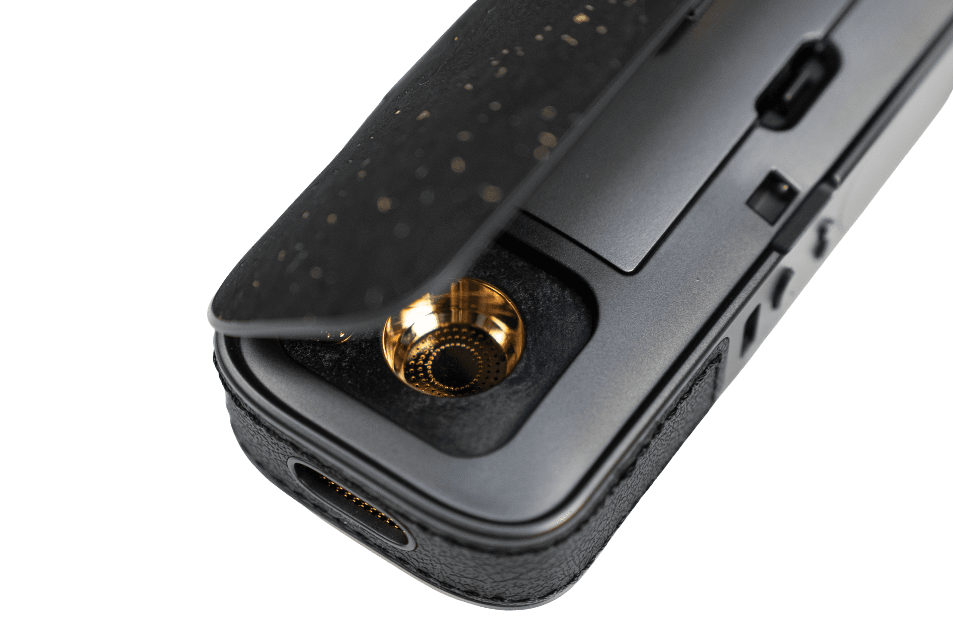 Macro view of AirVape Legacy Pro 2 24K gold-plated stainless steel hybrid oven