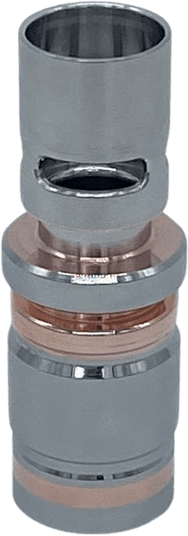 Vestratto Anvil CopperCore oven standing upright with the chamber opening visible, showing the copper heat-transfer rings and the round holes and wider slots of the adjustable airflow system