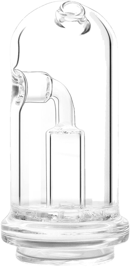 Close-up of Bomb eRig Aerix glass bubbler chamber component on white background