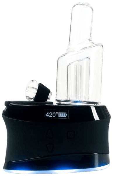 High Five DUO angled view with blue LED lighting and LCD screen showing 420 degrees