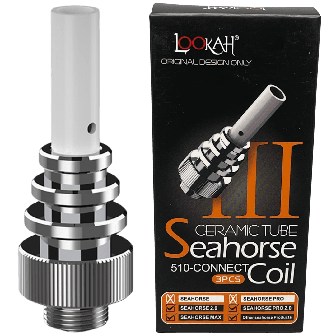 Lookah Seahorse ceramic tube coil with packaging showing 510-connect compatibility