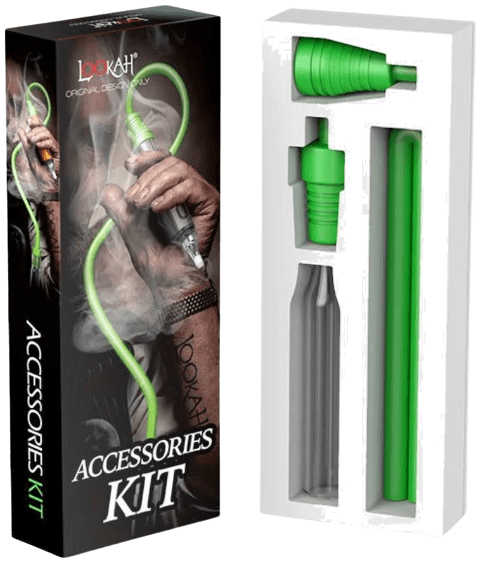Lookah Seahorse accessories kit showing water pipe adapter hose and glass components
