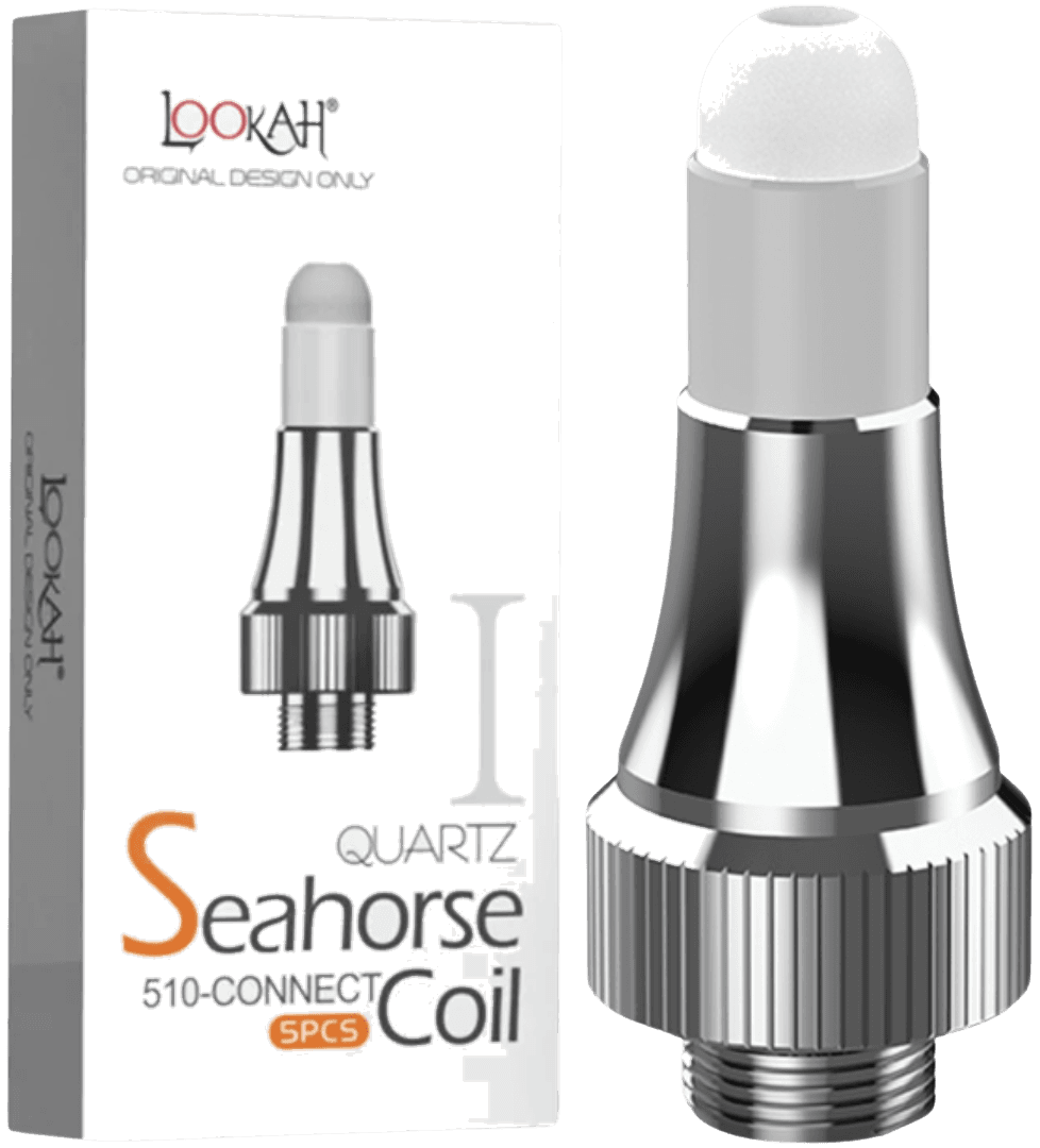 Lookah Seahorse quartz coil with packaging showing 510-connect design and glass tip