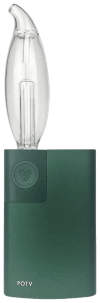 POTV Lobo in green with curved glass bubbler attachment connected to the body