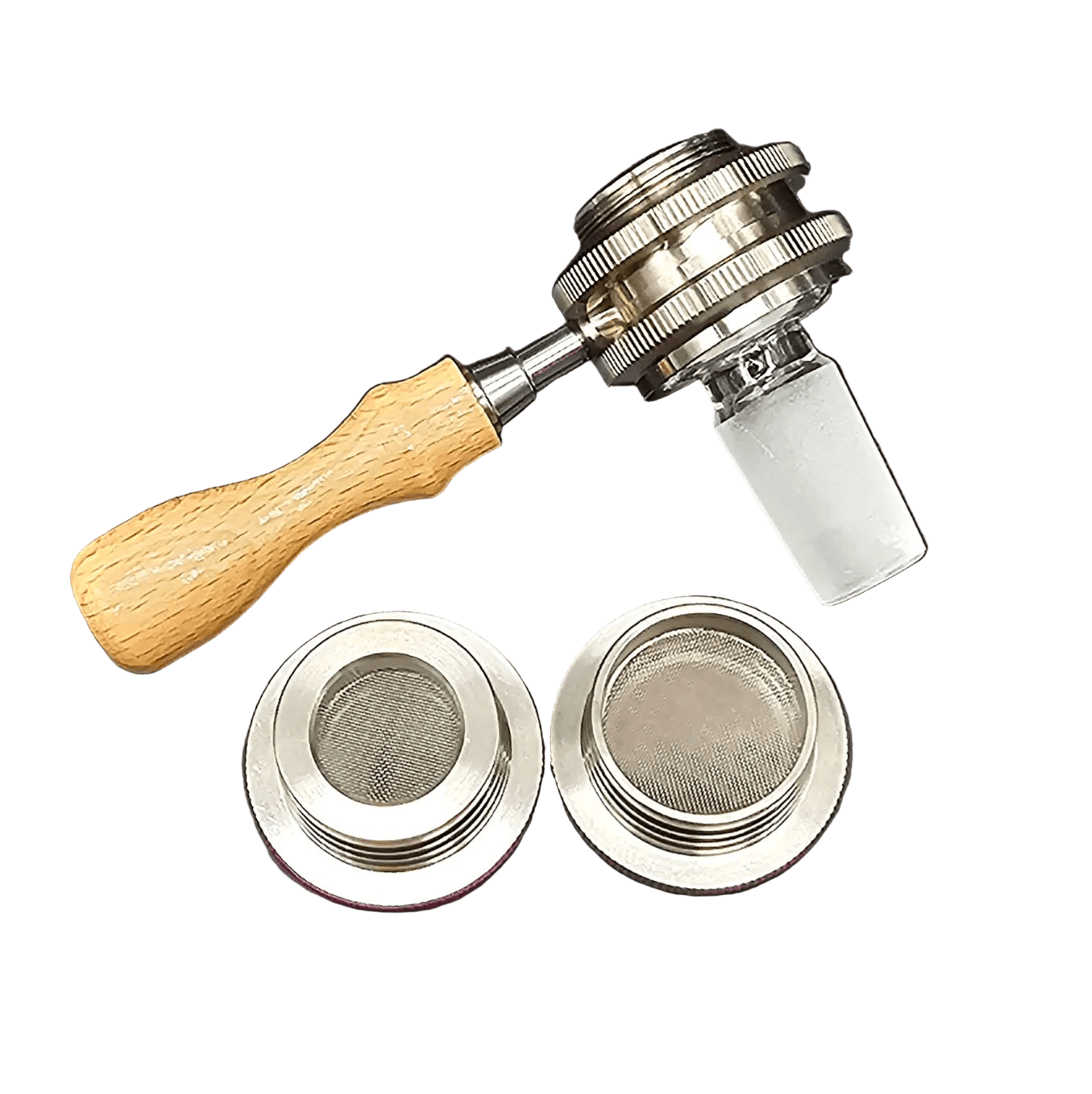 Ruby Twist Pro wand with wooden handle and two titanium filter screen bowls