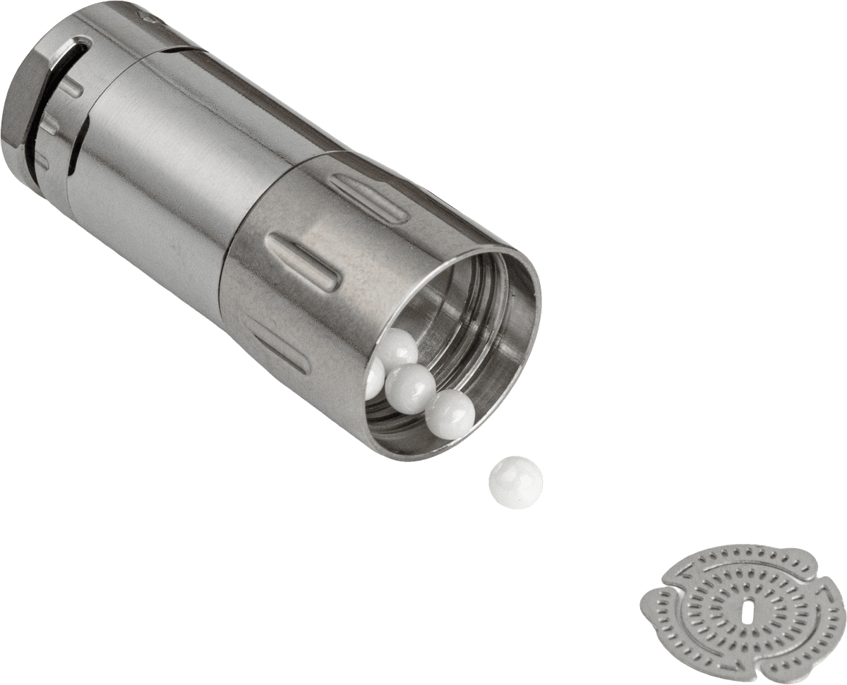 Tempest 2 heating cap open showing zirconia balls inside