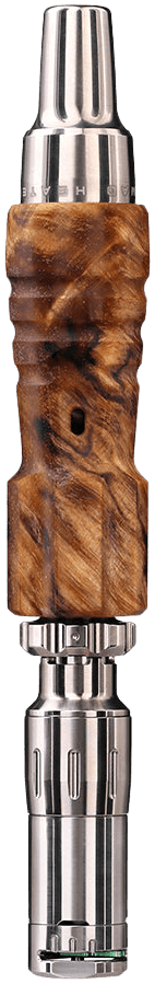 Tempest 2 vaporizer with wood heat shield in burl finish, front view showing natural grain pattern