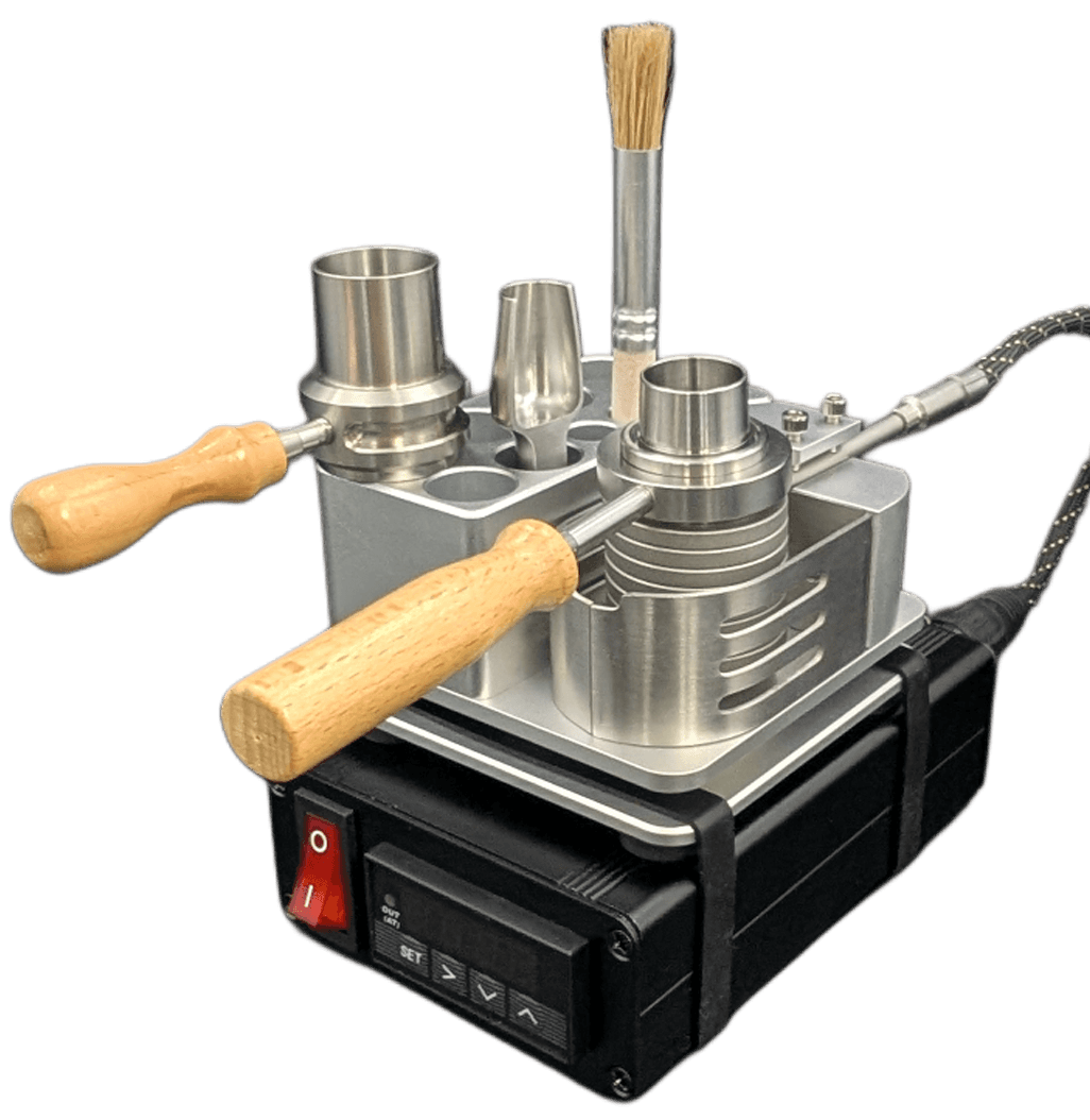 WOHW V2 heating station with PID controller, aluminum docking block holding multiple wands and coil connections