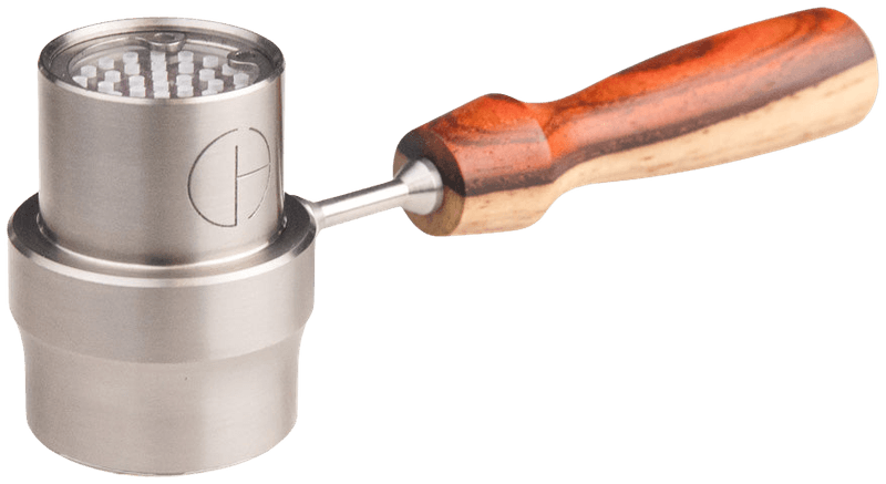 WOHW V2 stainless steel heater wand with beechwood handle showing 25mm chamber head detail
