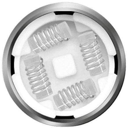 Top-down close-up of Yocan Evolve Plus XL quad quartz coil chamber showing four coil rods