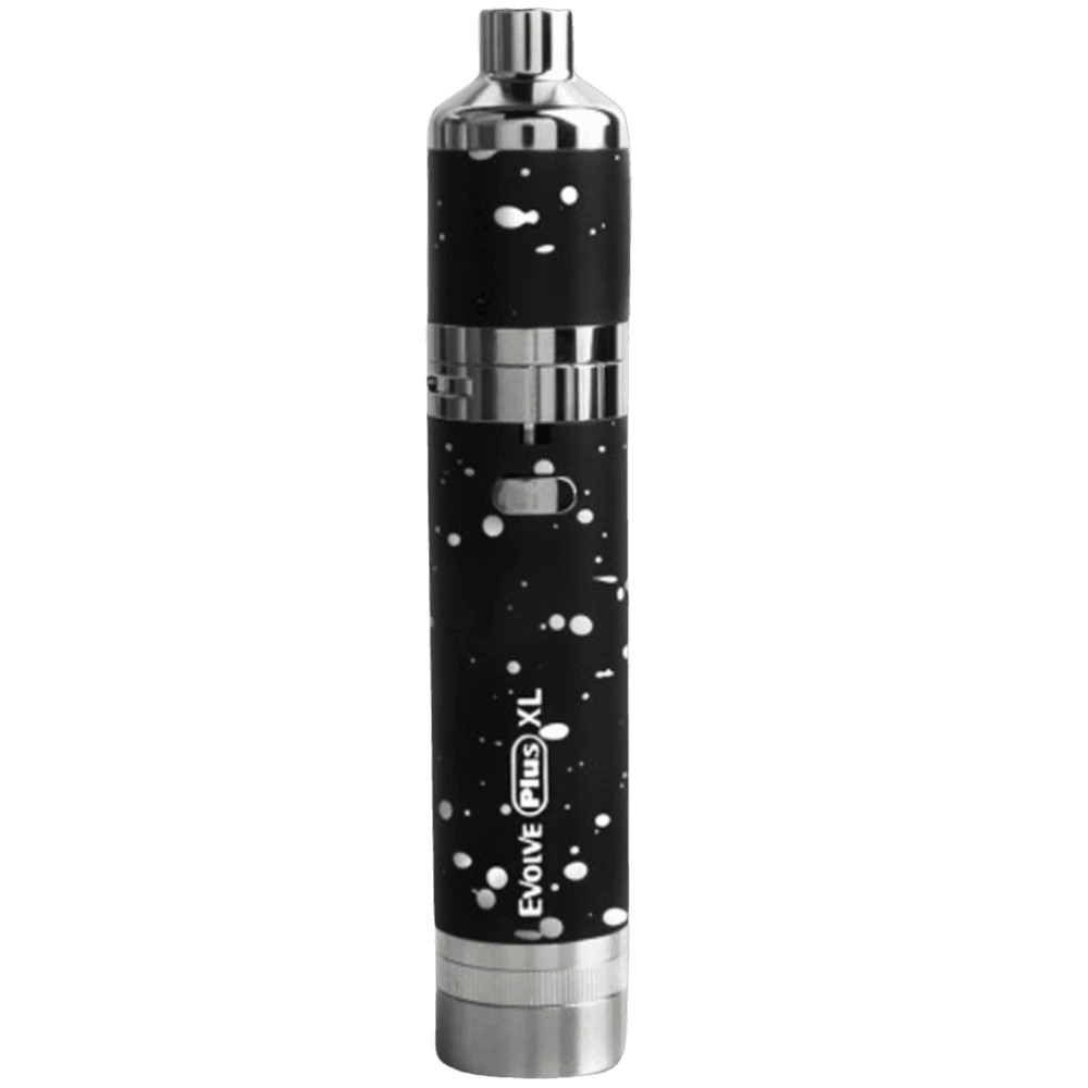 Yocan Evolve Plus XL in black with white splatter pattern showing compact pen-style design