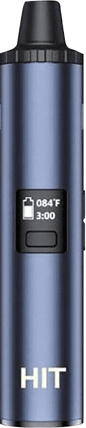 Blue Yocan Hit front view showing OLED display with 084F temperature and 3:00 timer