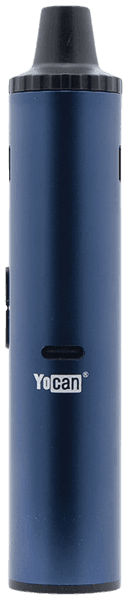 Navy blue Yocan Hit front view showing Yocan branding and button layout