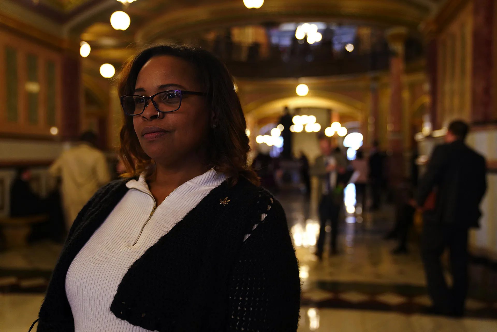 Cannabis equity advocate Edie Moore at the Illinois State Capitol in Springfield on April 12, 2024.