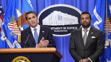 Acting Attorney General Todd Blanche and FBI Director Kash Patel hold a press conference at the Justice Department in Washington on April 21, 2026. | Yuri Gripas/ABACA/Newscom