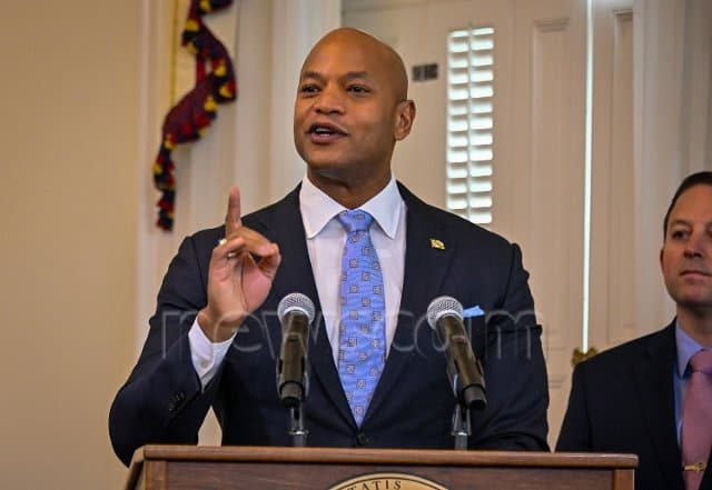 Maryland Governor Wes Moore signs bills alongside Senate President Bill Ferguson and House Speaker Joseline Pena-Melnyk