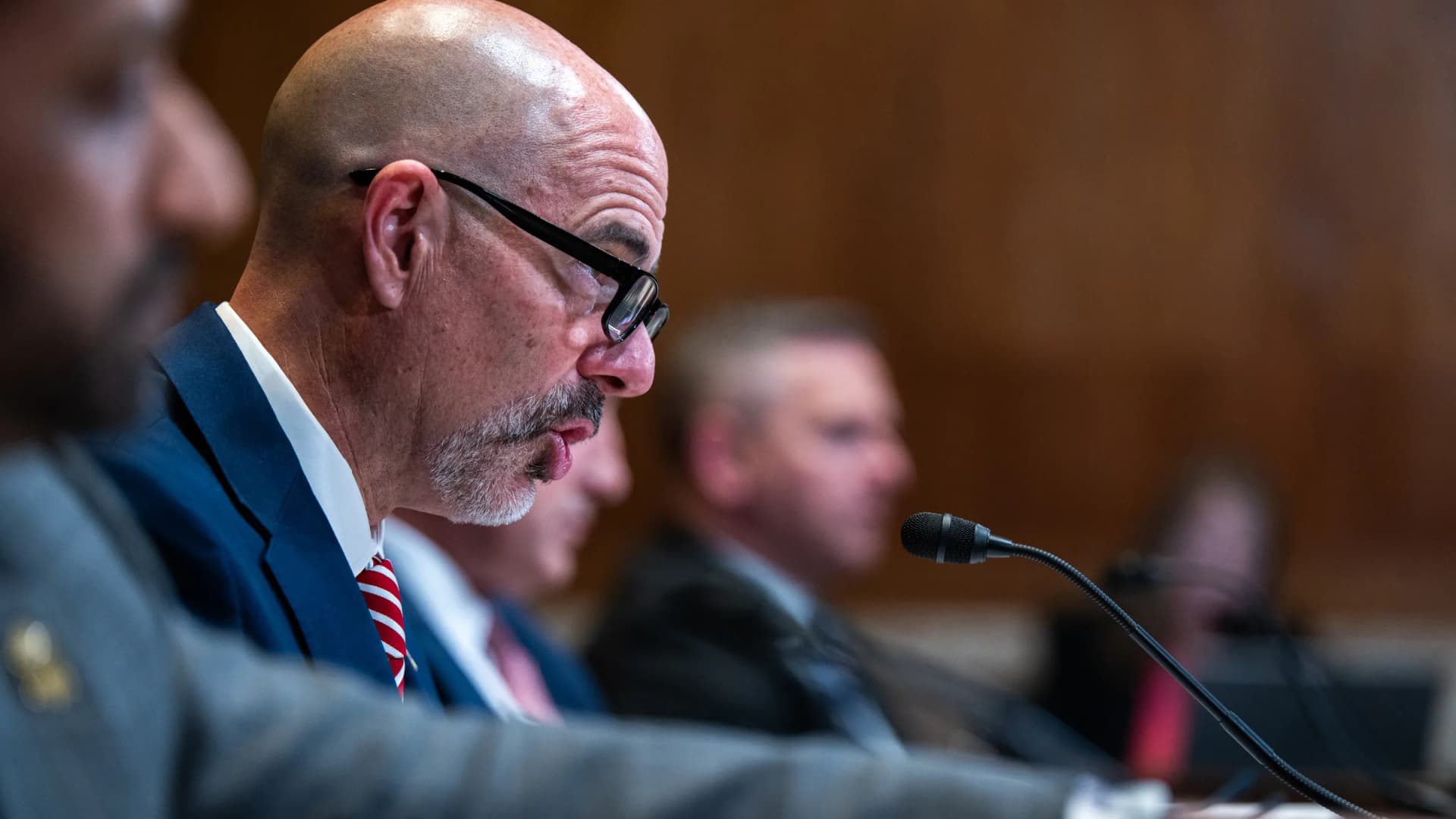 Drug Enforcement Administration Administrator Terrance Cole speaks during a Senate Appropriations Subcommittee on Commerce, Justice, Science and Related Agencies hearing on the fiscal year 2027 budget request for the FBI, DEA, ATF and U.S. Marshals Service in the Dirksen Senate Office Building in Wa (Annabelle Gordon/UPI/Newscom)