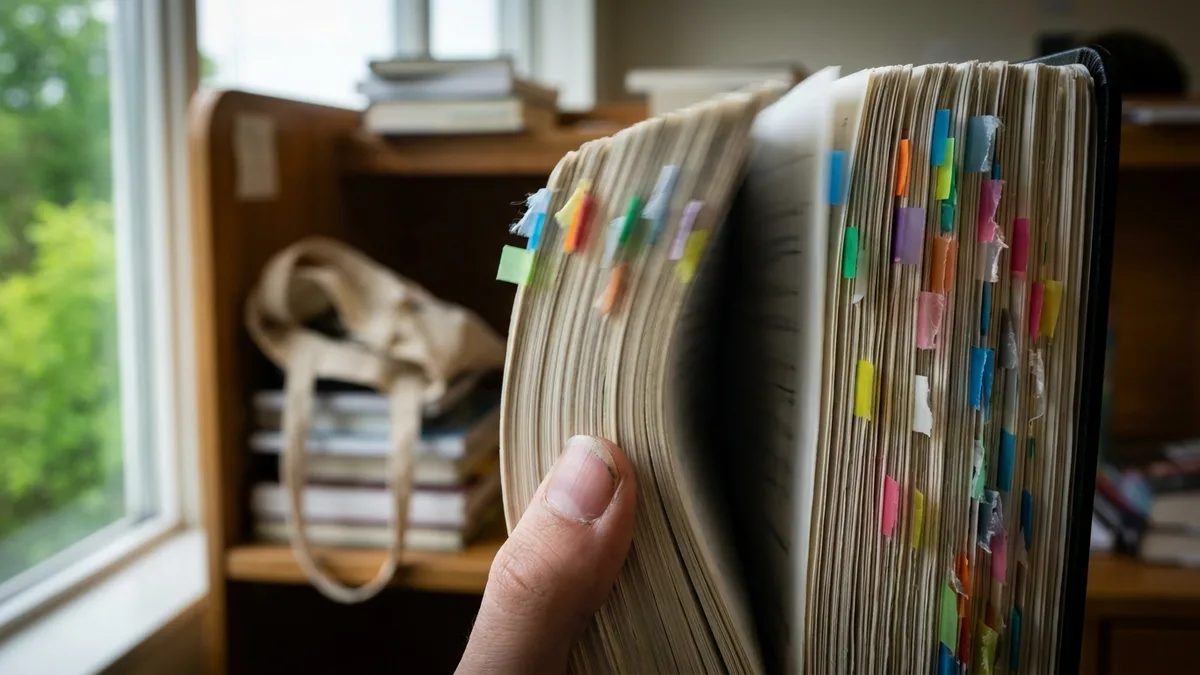 Stacked medical research journals and printed systematic review pages on a library reading table, shallow depth of field